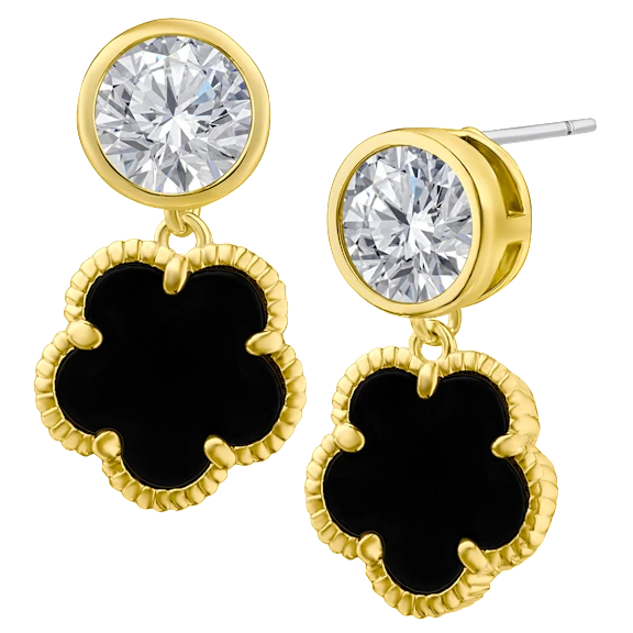CZ by Kenneth Jay Lane 2 CTTW Pave Bezel Set CZ & Clover Drop Earrings