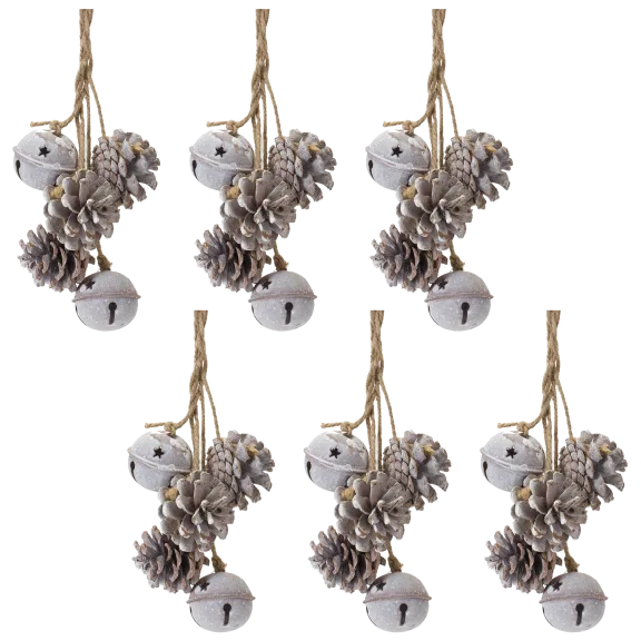 Melrose International Set-of-6 Bell And Pine Cone Ornaments