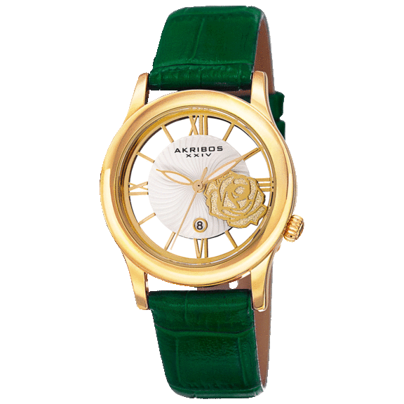 Akribos XXIV Women's Unique Floral Leather Strap Watch
