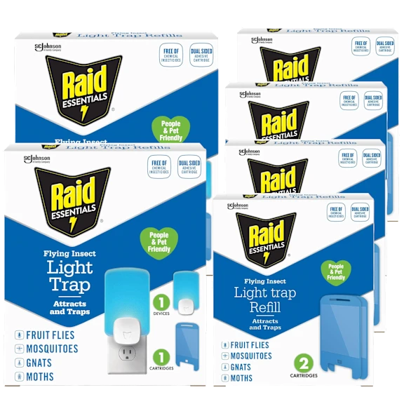Raid Essentials Flying Insect Light Trap Set with 2 Base and 10 Glue Traps
