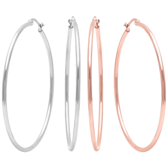 Steeltime Stainless Steel & 18K Gold Plated 50MM Hoop Earring Set