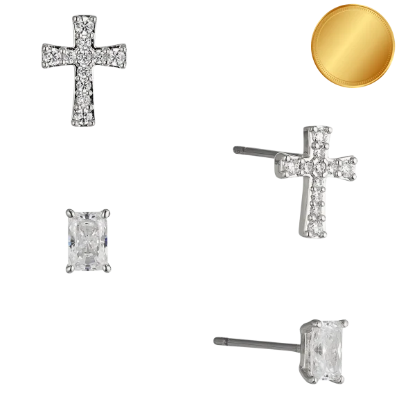 NADRI Cubic Zirconia Emerald & Cross Earring Set