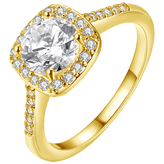 Golden NYC Jewelry Plated CZ Halo-Cut Statement Ring Princess Cut Stone