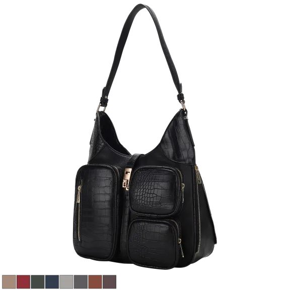 MKF Collection Daphne Crocodile-Embossed Vegan Leather Shoulder Bag by Mia K