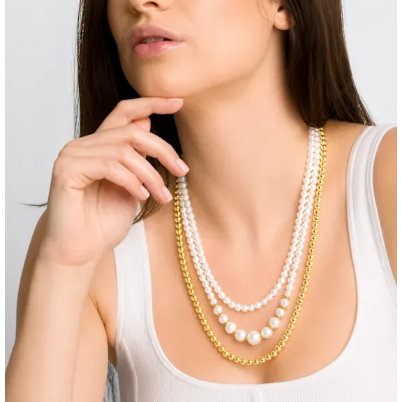 Martha Stewart Three Strand Pearl and Ball Gold Necklace