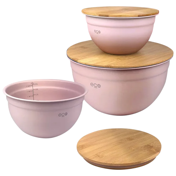 Eco Home 3-Piece Stainless Steel Mixing Bowls with Bamboo Lids