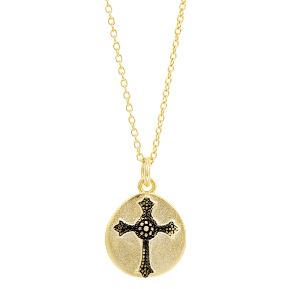 Savvy Cie Black Cross Circle Pendant Necklace