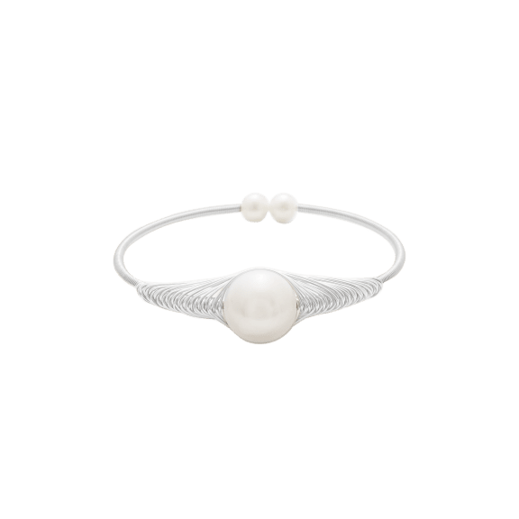 Savvy Cie 18K White Gold Sterling Silver Hand Woven Pearl Bangle