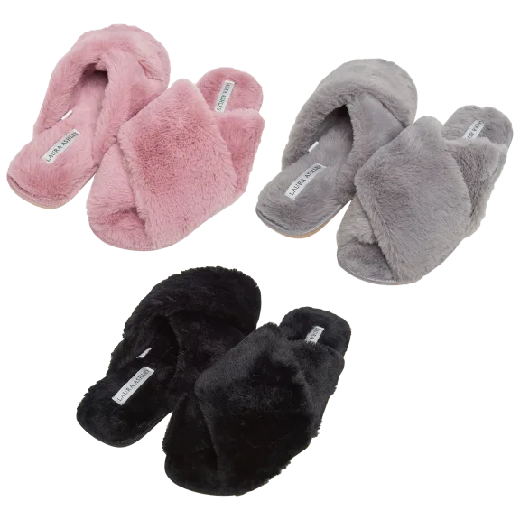 Laura Ashley Rabbit Plush Cross Band Slippers