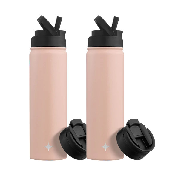 2-Pack: JoyJolt 22oz Water Bottle with Flip Lid & Sport Straw Lid