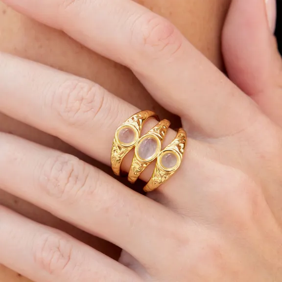 Savvy Cie Bold Created Moonstone Cabochon Split Shank Wide Ring