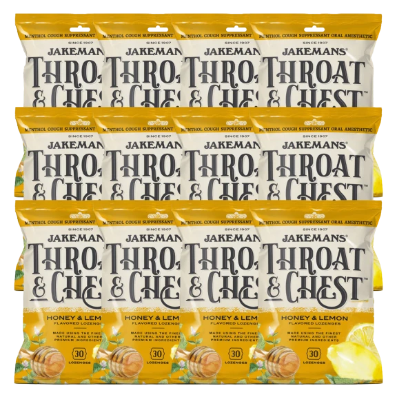12-Pack: Jakemans Honey Lemon Throat & Chest Lozenges (360 count)