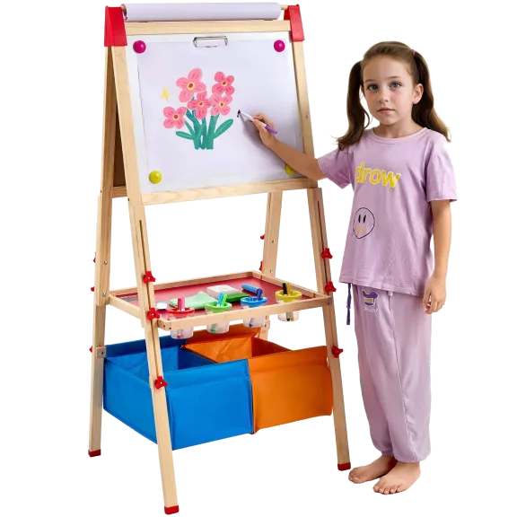 VEVOR 3-in-1 Kids Art Easel Double-Sided Wooden Magnetic Whiteboard Chalkboard