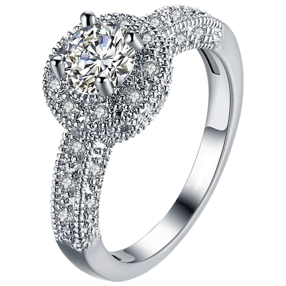 Golden NYC Jewelry White Gold Plated CZ Princess Cut Statement Engagement Ring