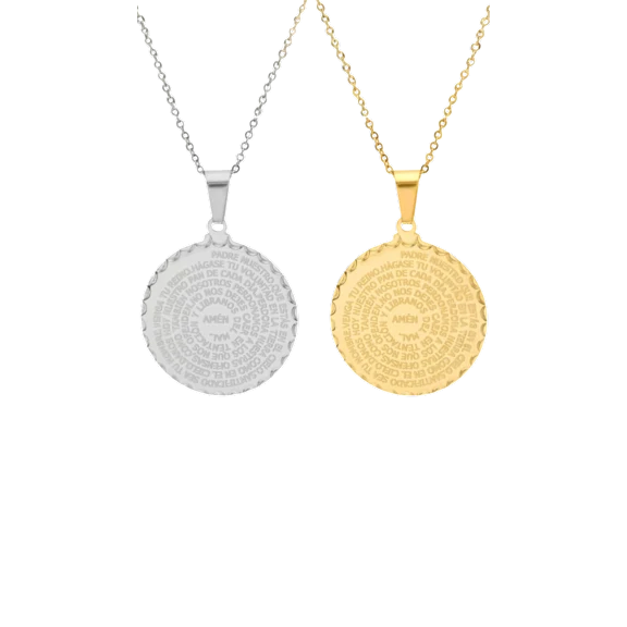 Steeltime Stainless Steel & 18K Gold Plated Padre Nuestro Pendant Necklace Set