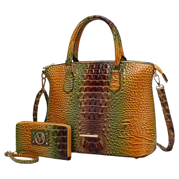 MKF Collection Frankie Faux Crocodile-Embossed Satchel Bag & Wallet Set by Mia K