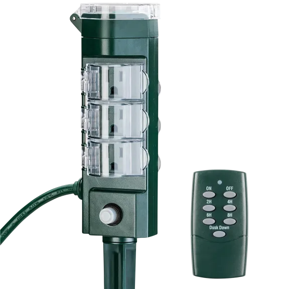 HBN Weatherproof Outdoor Power Strip with Photocell Sensor and Timer