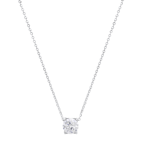Saffron 1.0 Carat TW Moissanite Pendant Sterling Silver Basket Setting Necklace