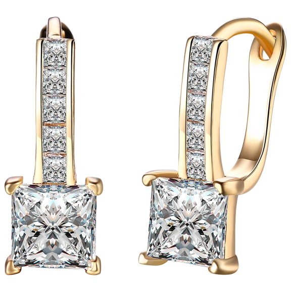 Golden NYC Jewelry Gold Plated CZ Princess Cut Stone Pave Setting Earrings