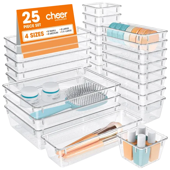Cheer Collection 25-Piece Clear Plastic Drawer Organizer Set