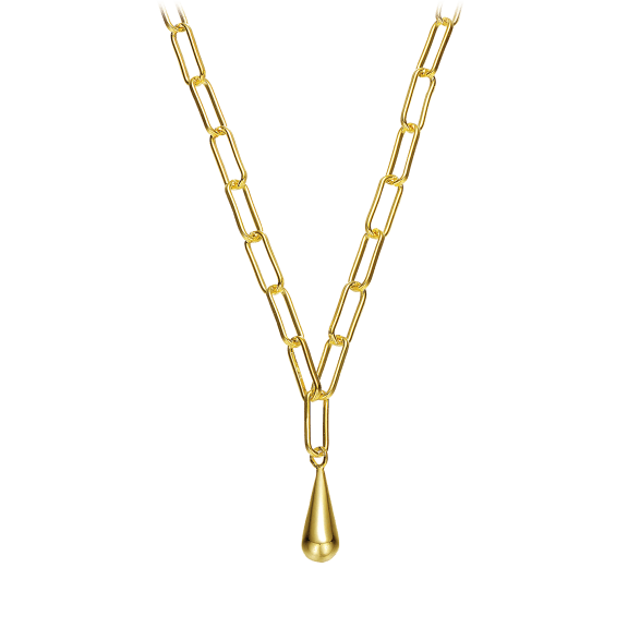 Stella Valentino 14K Gold Raindrop Pendant Paper Clip Chain Necklace