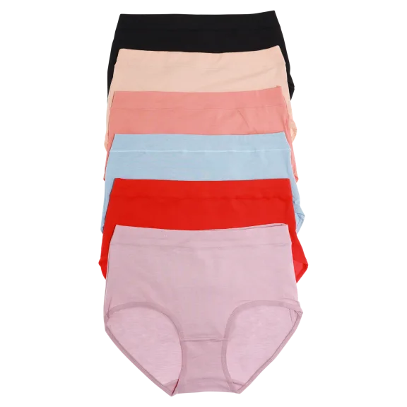 6-Pack: Angelina Cotton Mid-Rise Briefs Panties with Front Stitch Detail
