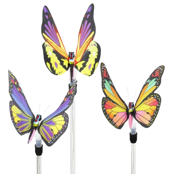 2-Pack: Exhart Set of 6 Solar Large Fabric Butterfly Garden Stake with LEDs
