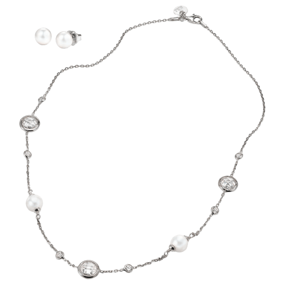 JOIA De Majorca Pearl & Cubic Zirconia Chain Necklace & Pearl Stud Earrings