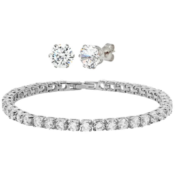 Steeltime Ladies 18K Gold Plated Tennis Bracelet & Stud Earrings