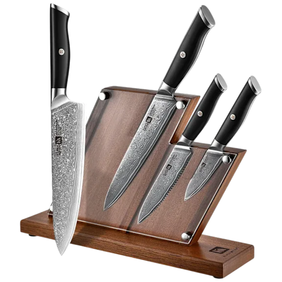 The Damascus Knife Set With Magnetic Storage