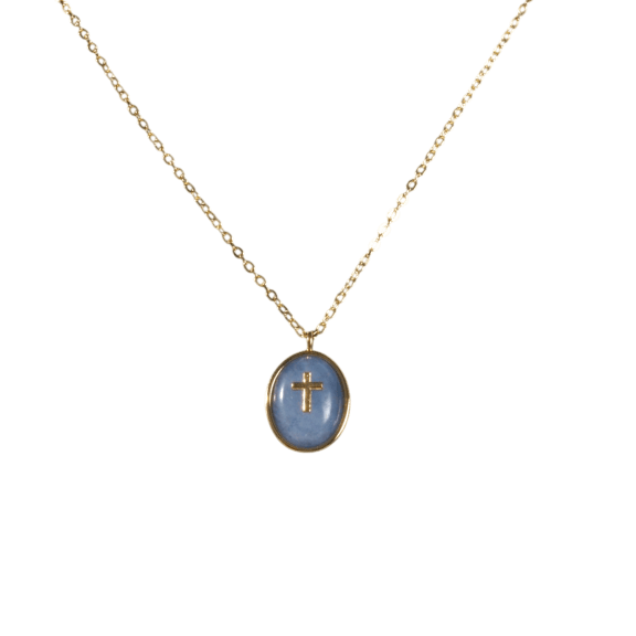 LOREN + OLIVIA Faith Lapis Cross Icon Necklace