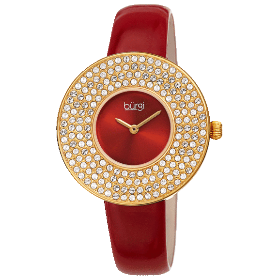 Burgi Women's Quartz Swarovski Crystal Disc Genuine Leather Strap Bracelet