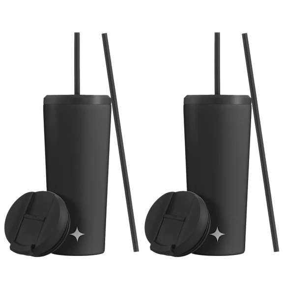 2-Pack: JoyJolt 24oz Vacuum Insulated Tumblers with Straw & Flip Lids