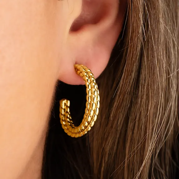 Martha Stewart 1" Beaded Gold Hoop Earrings