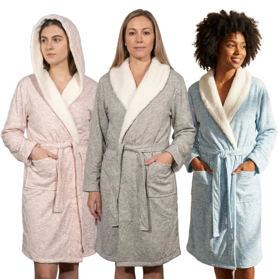 Etymology Heather Jersey Robe with Sherpa Hood