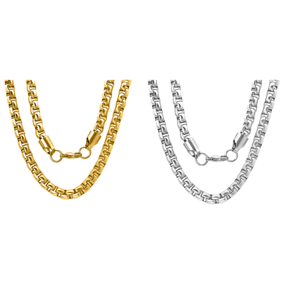 2-Pack: Steeltime Men's Thick Round Box Link Necklaces