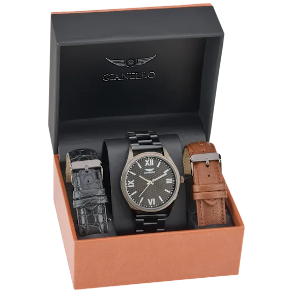 Gianello Interchangeable 3-Strap Watch Set