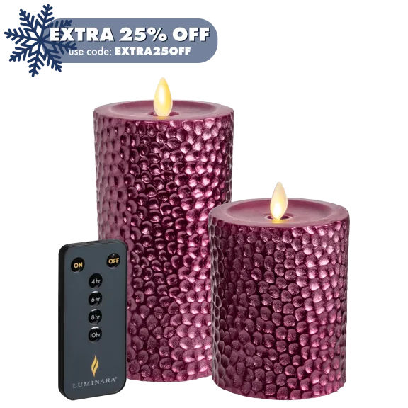 Luminara 2-Piece Flameless 4" and 6" Metal Hammered Pillar Set