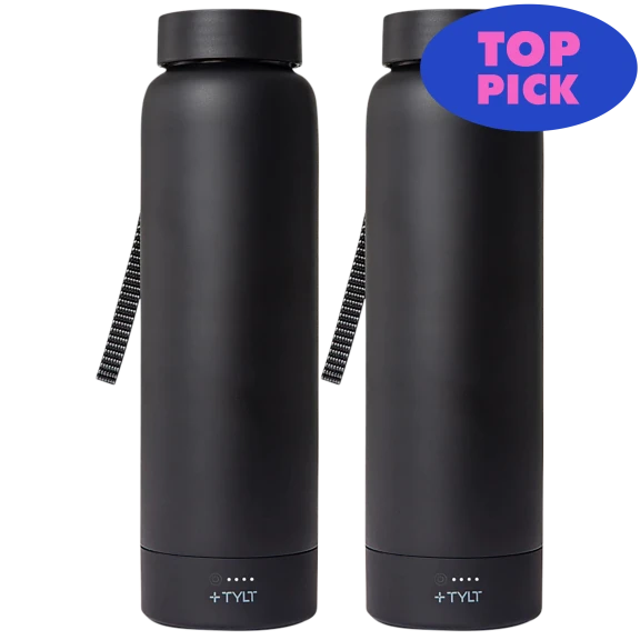 2-Pack: TYLT 24oz Power Water Bottle with Built-In Phone Chargers
