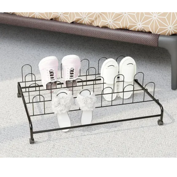 J&V Textiles Glossy Black UTB Rolling 24-Shoe Storage Rack