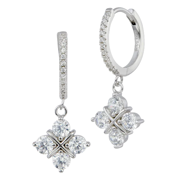 Savvy Cie Cubic Zirconia Quatrefoil Drop Earrings