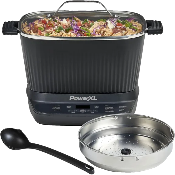 PowerXL StirMax Multi-Cooker Bundle with Steamer Basket and Ladle