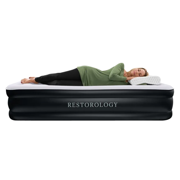 Restorology Queen Size Air Mattress with Air Coil Technology & Built-in Pump