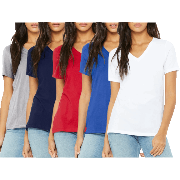 5-Pack: Galaxy by Harvic Women's Loose Fit Short Sleeve V-Neck Classic Tees