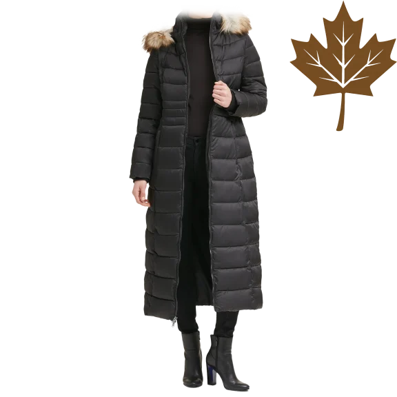 Kenneth Cole Faux Fur Trim Hooded Down Puffer Maxi Coat