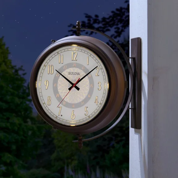 The Illuminated Dual Sided Outdoor Clock And Thermometer