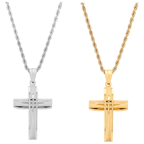Steeltime Set of 2 Cut Accented Cross Pendants