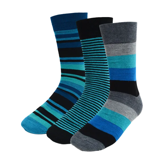 Ivory + Mason Men's 3-Pack Blue Striped Dress Socks