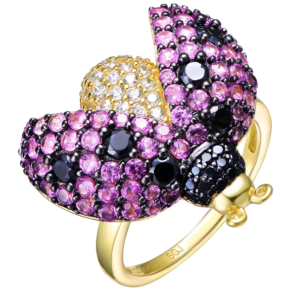 Genevive Gold and Black Plated Multi-Colored Cubic Zirconia Ring