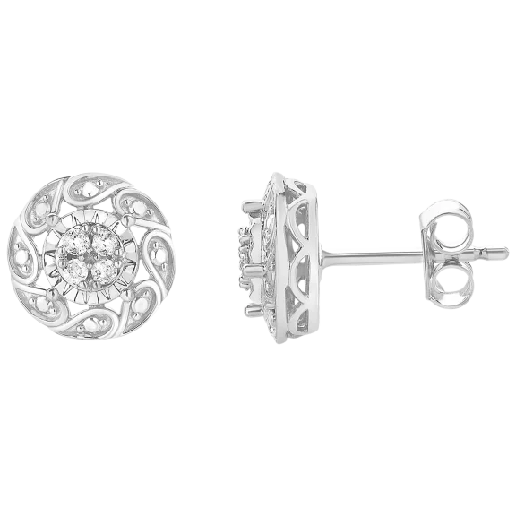 Unique Design 1/10 Carat TW Lab Grown Diamond Floral Earrings